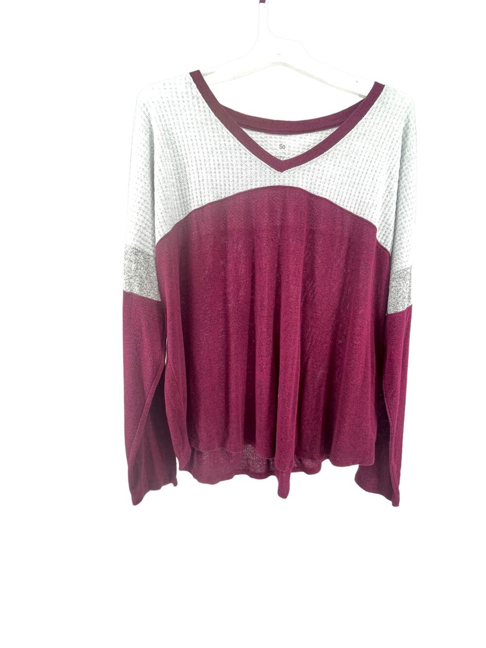 SO Burgundy Color Block Long Sleeve Cozy Tee Women's Size XXL